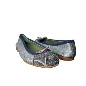 Meher Kakalia Silver Stripe Leather Handmade Embellished Cap Toe Ballet Flats